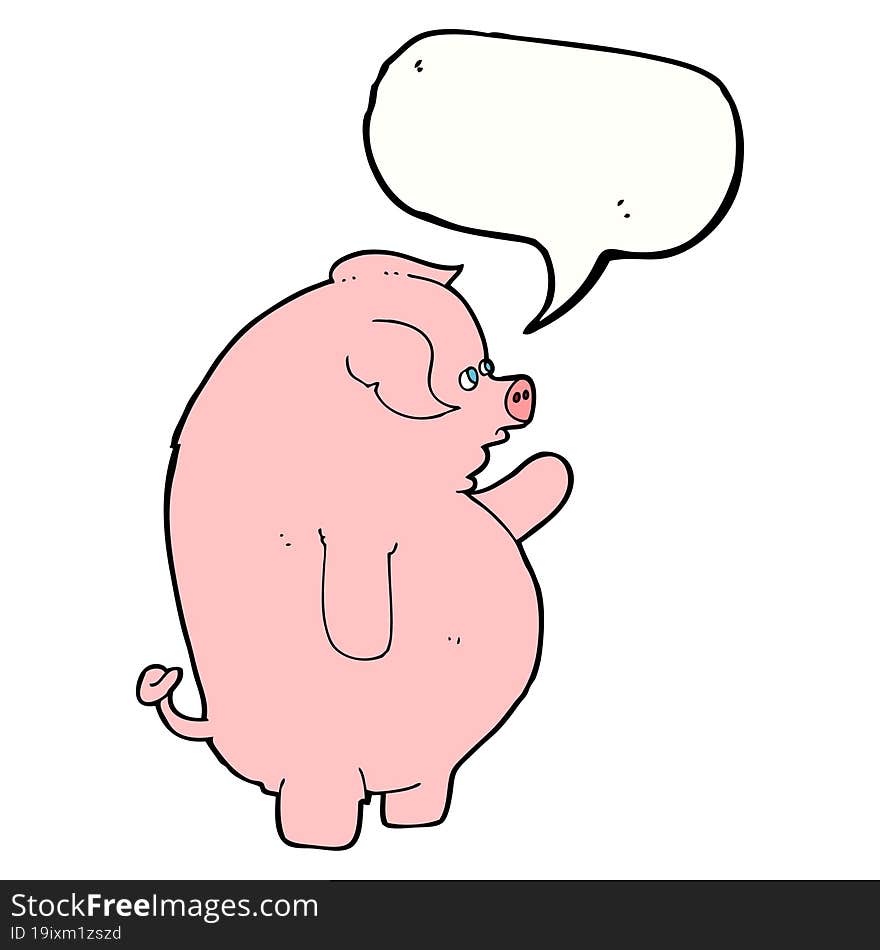 cartoon fat pig with speech bubble