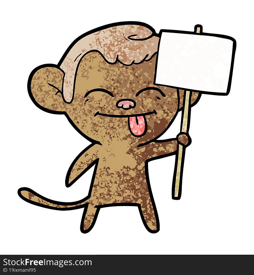 funny cartoon monkey with placard. funny cartoon monkey with placard