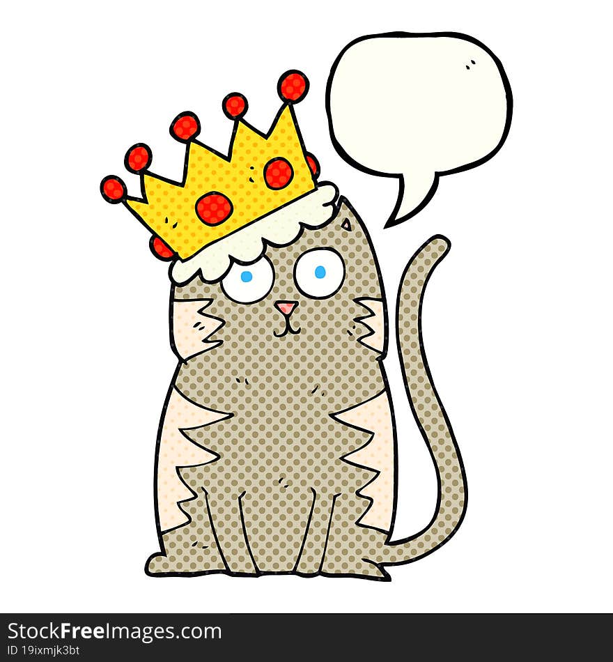 comic book speech bubble cartoon cat with crown