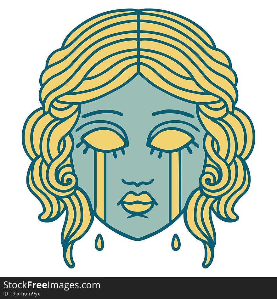 tattoo style icon of female face crying