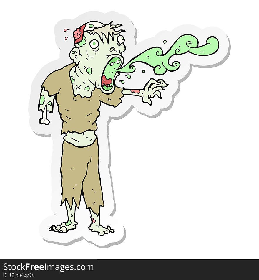 sticker of a cartoon gross zombie