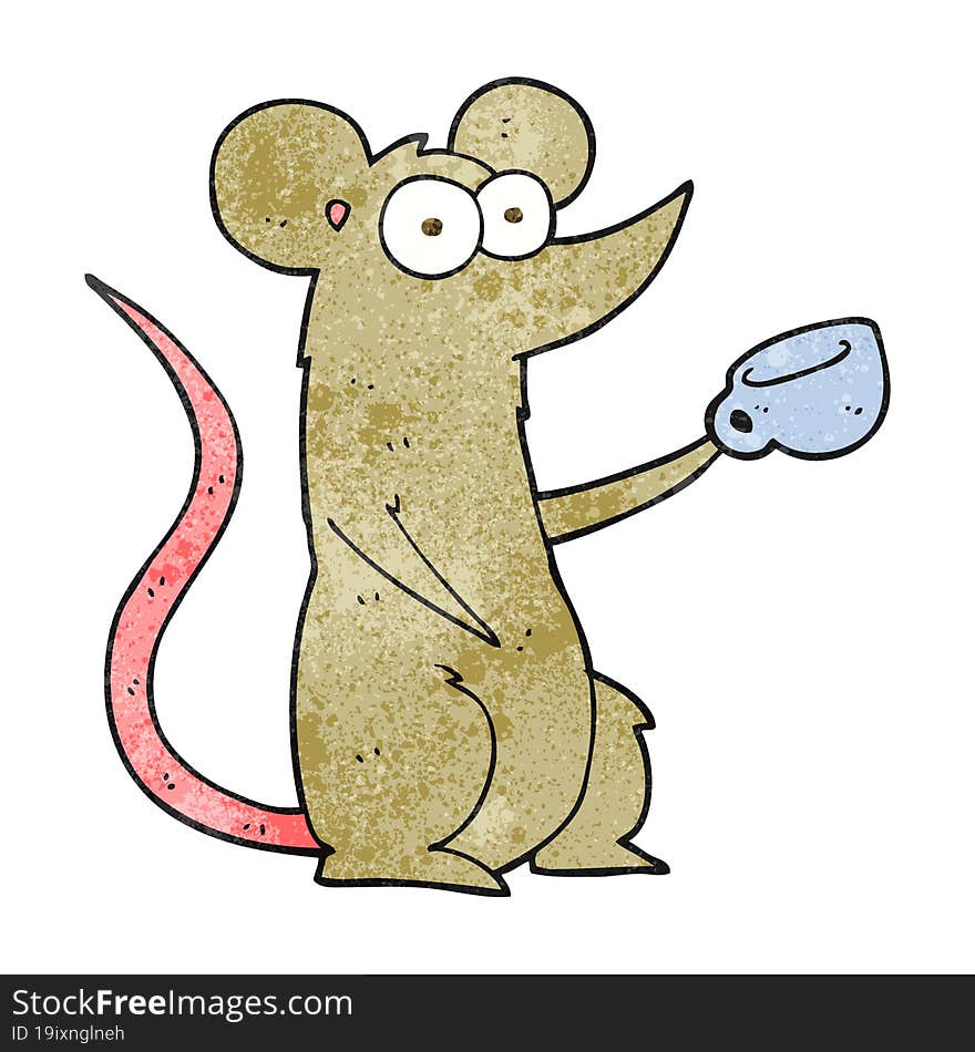 textured cartoon mouse with coffee cup