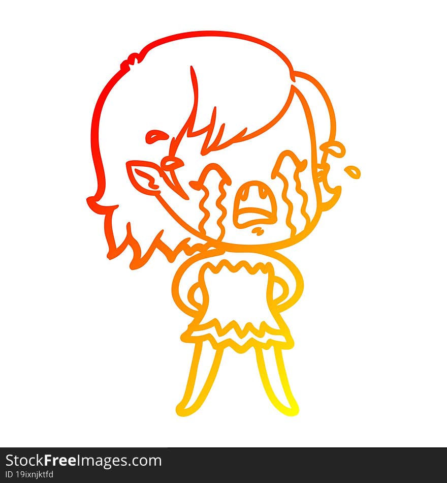 warm gradient line drawing cartoon crying vampire girl