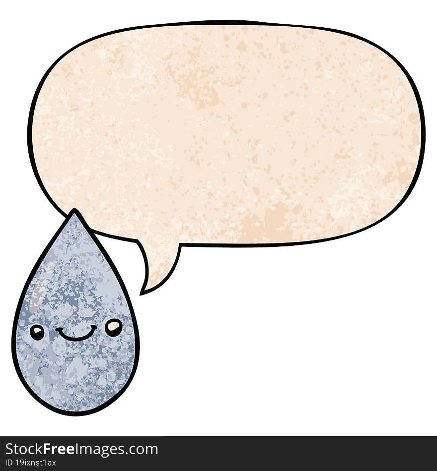 cartoon cute raindrop and speech bubble in retro texture style