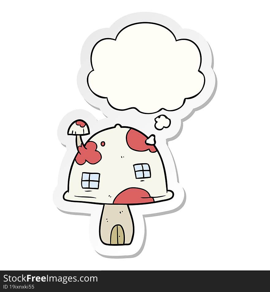 Cartoon Mushroom House And Thought Bubble As A Printed Sticker