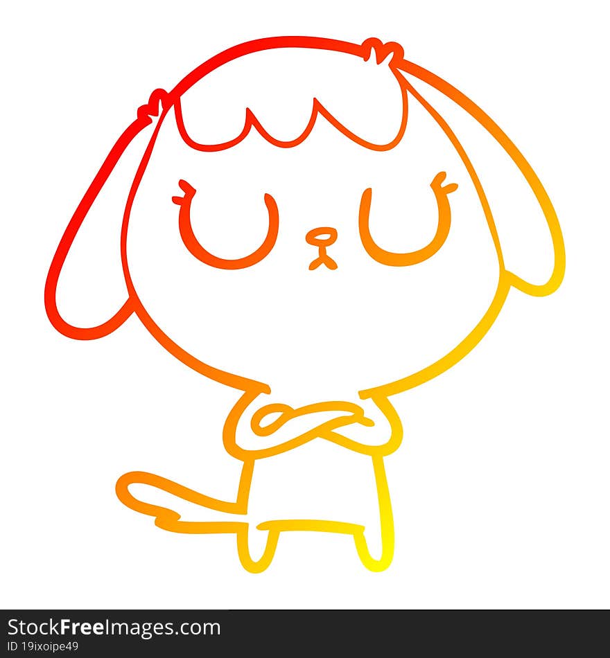 warm gradient line drawing of a cute cartoon dog