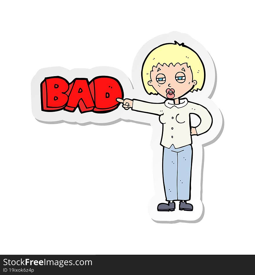 sticker of a cartoon woman judging