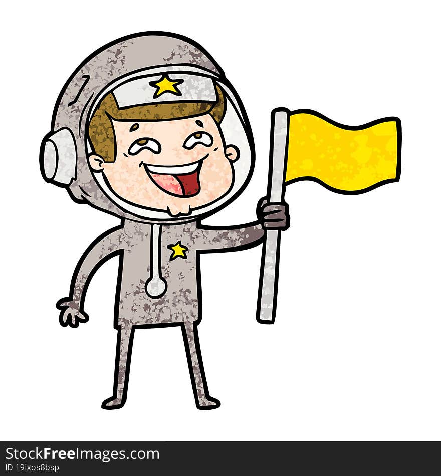 cartoon laughing astronaut waving flag. cartoon laughing astronaut waving flag