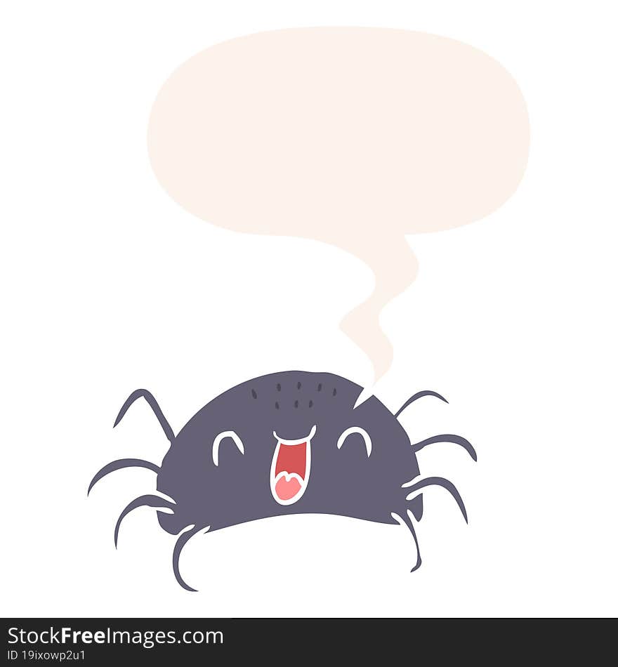 Cartoon Halloween Spider And Speech Bubble In Retro Style