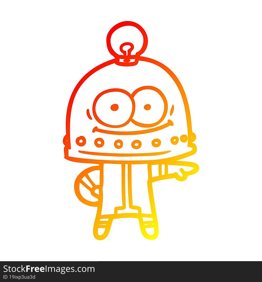 warm gradient line drawing of a happy carton robot with light bulb