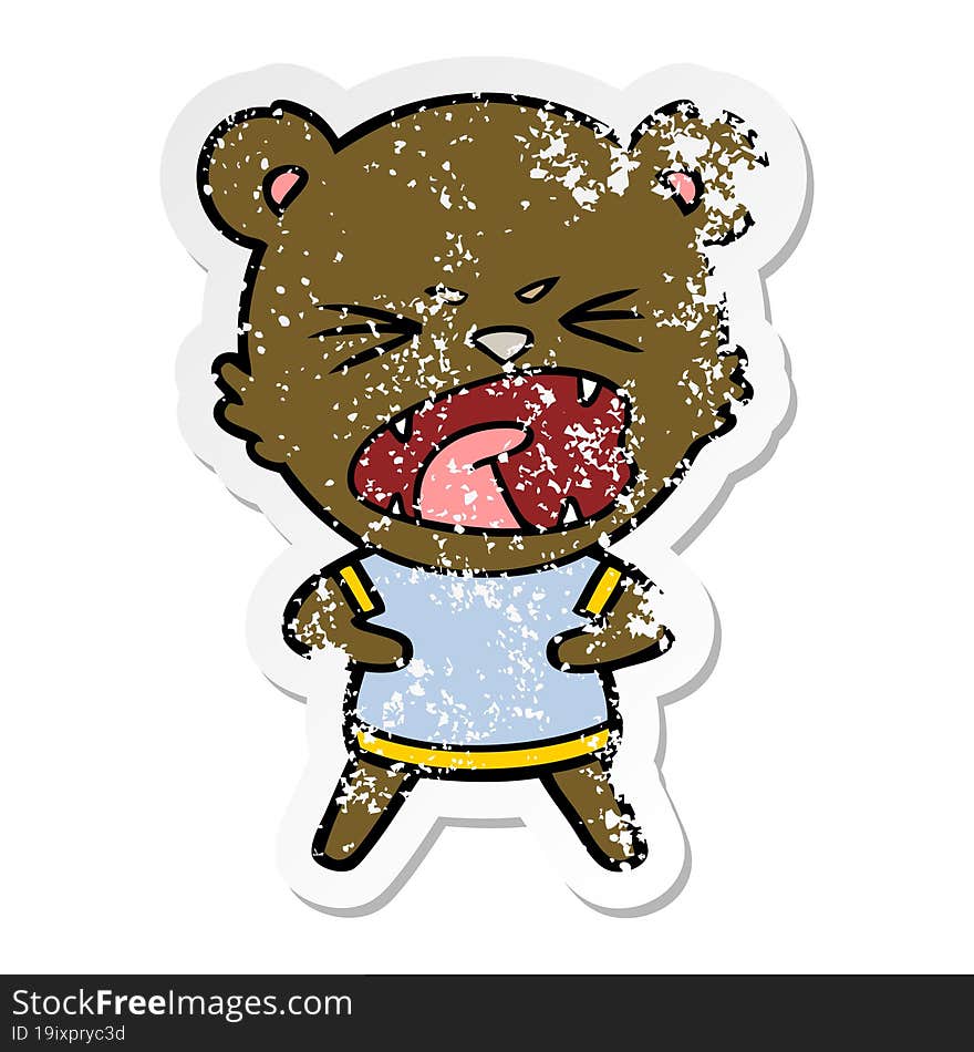 distressed sticker of a angry cartoon bear