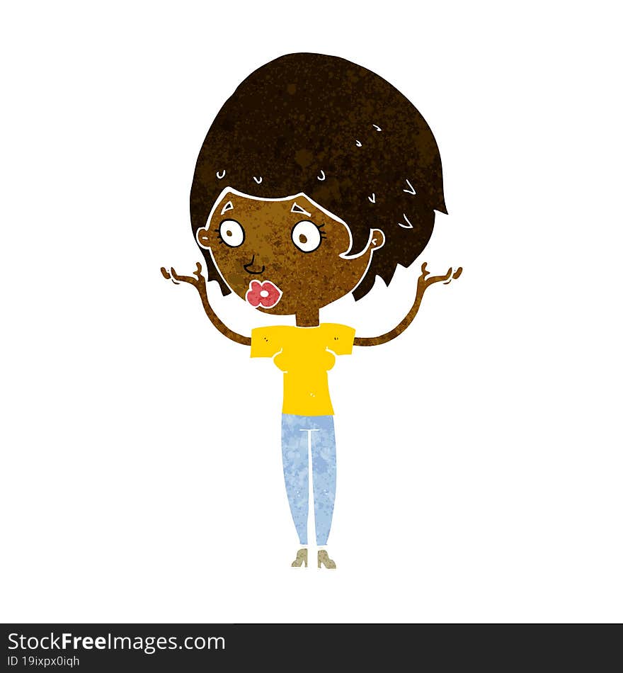 cartoon woman raising hands in air