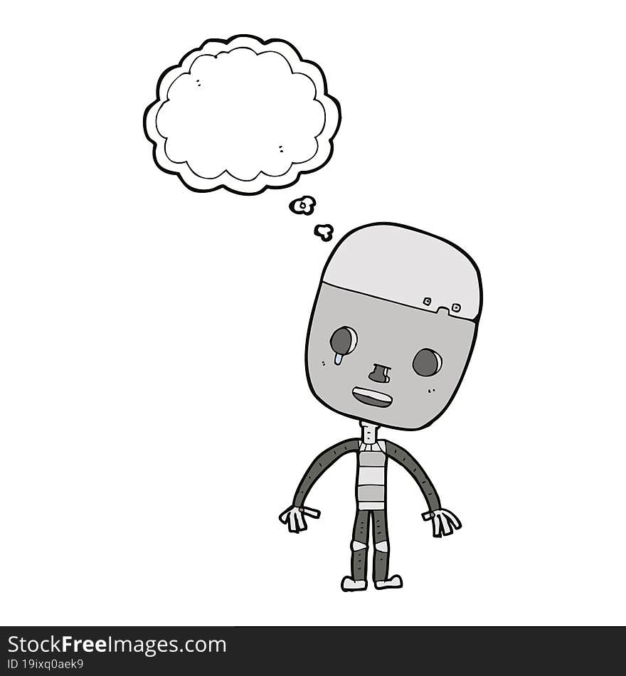 cartoon sad robot with thought bubble