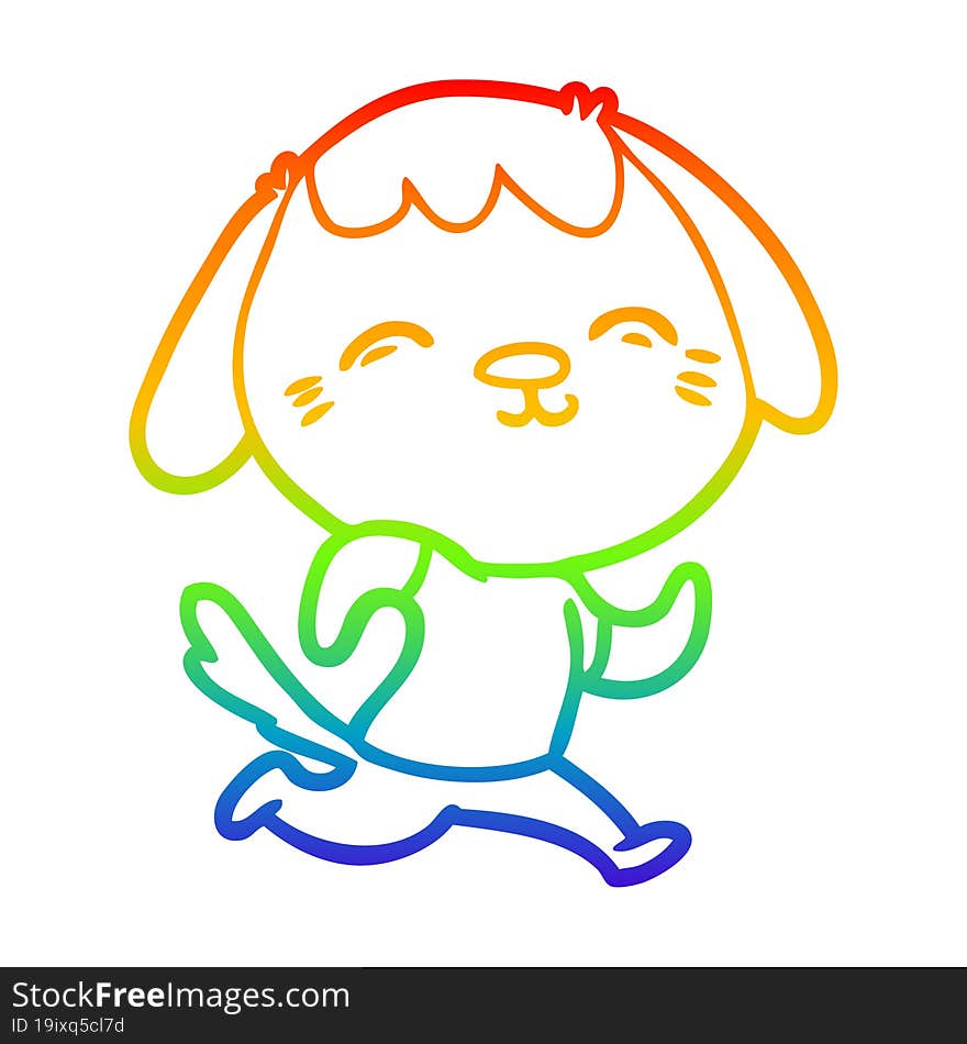 rainbow gradient line drawing of a happy cartoon dog running