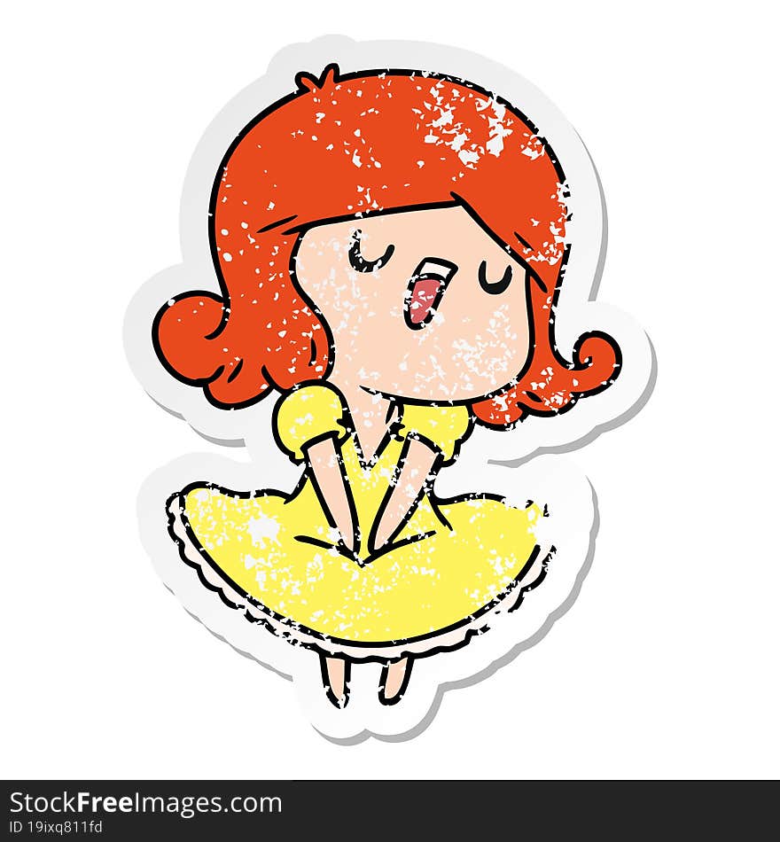 distressed sticker cartoon illustration of a cute singing kawaii girl. distressed sticker cartoon illustration of a cute singing kawaii girl