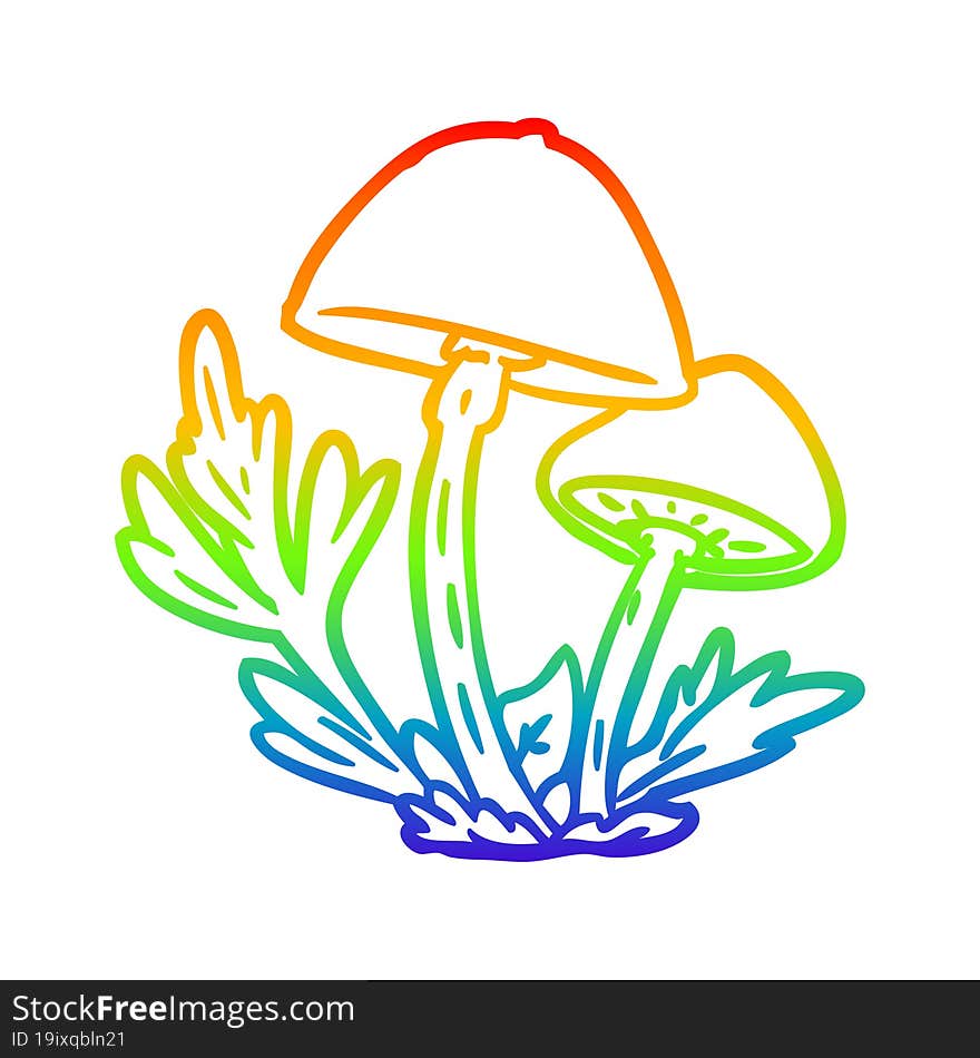 rainbow gradient line drawing wild mushrooms