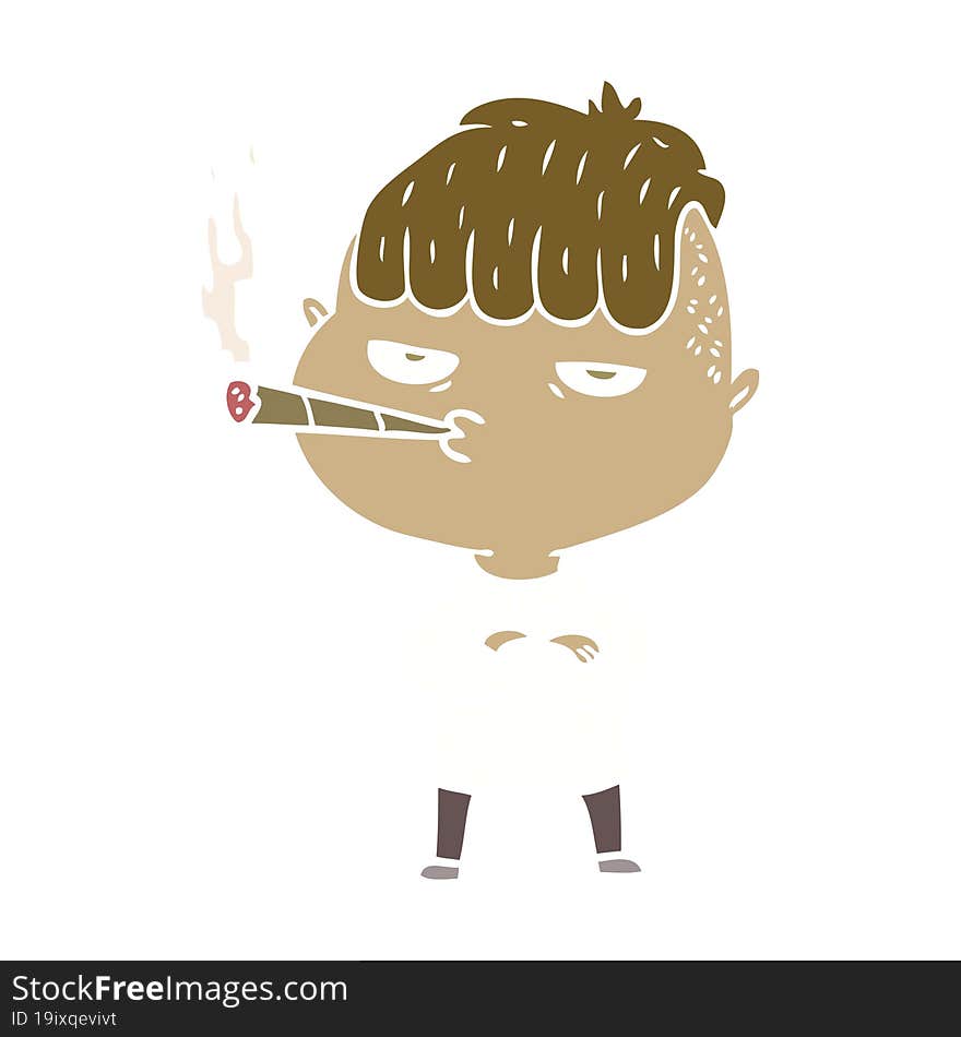 Flat Color Style Cartoon Man Smoking