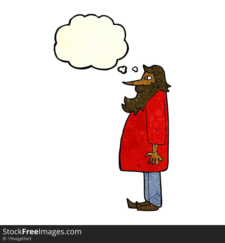 cartoon bearded old man with thought bubble