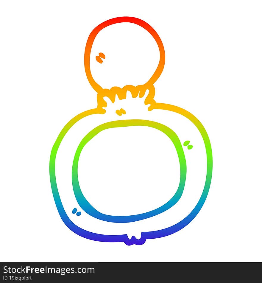 rainbow gradient line drawing of a cartoon engagement ring