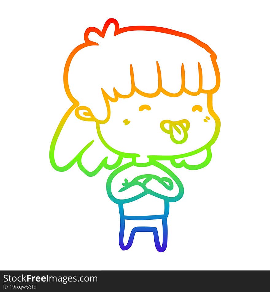 Rainbow Gradient Line Drawing Girl Sticking Out Tongue