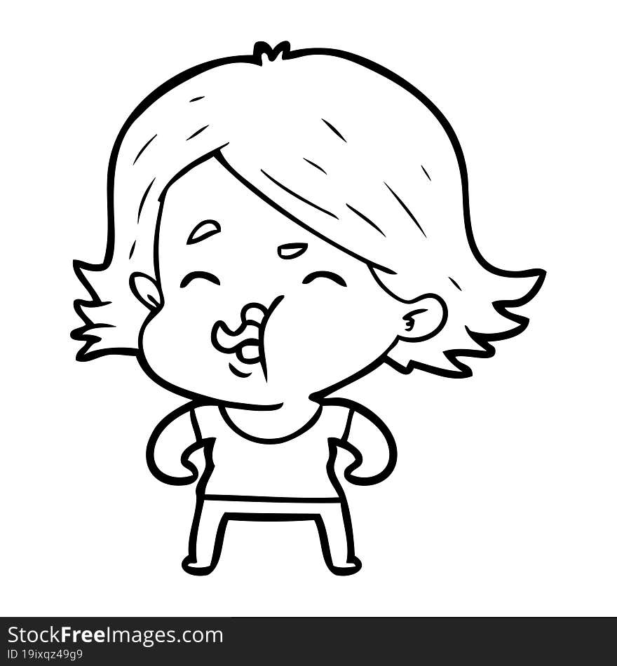 cartoon girl pulling face. cartoon girl pulling face