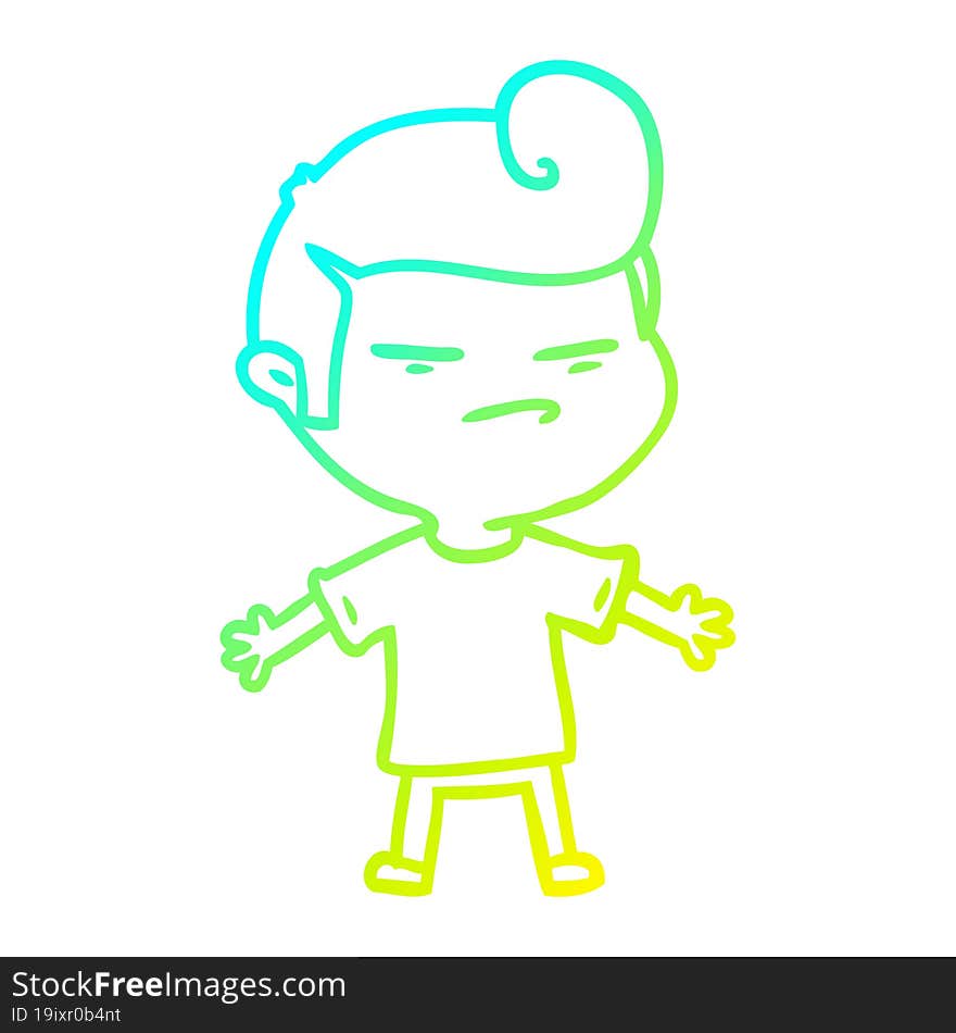 cold gradient line drawing of a cartoon cool guy with fashion hair cut