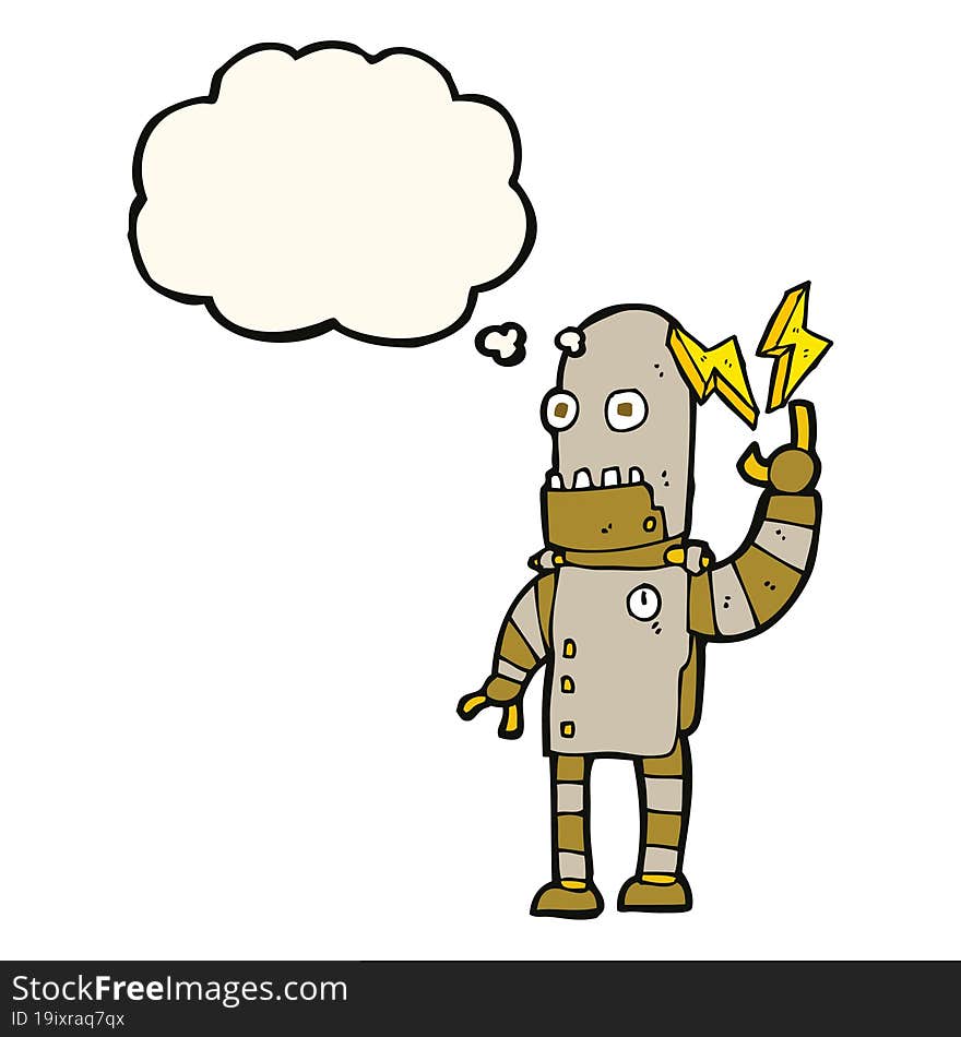 cartoon old robot with thought bubble