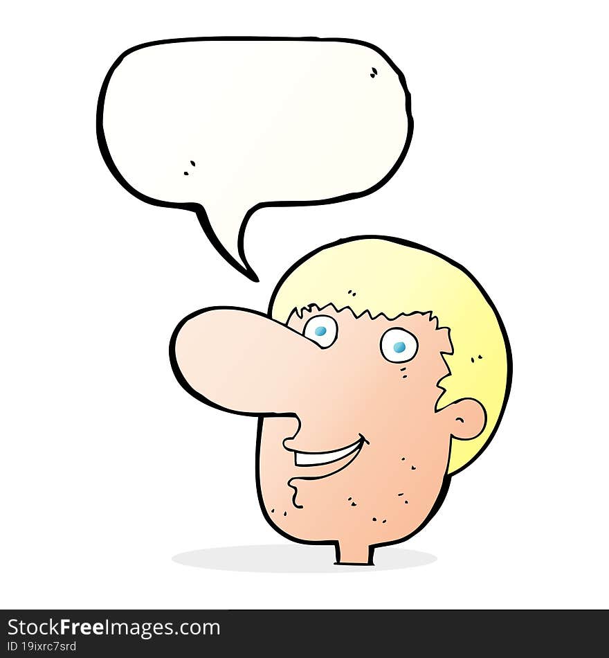 cartoon happy male face with speech bubble