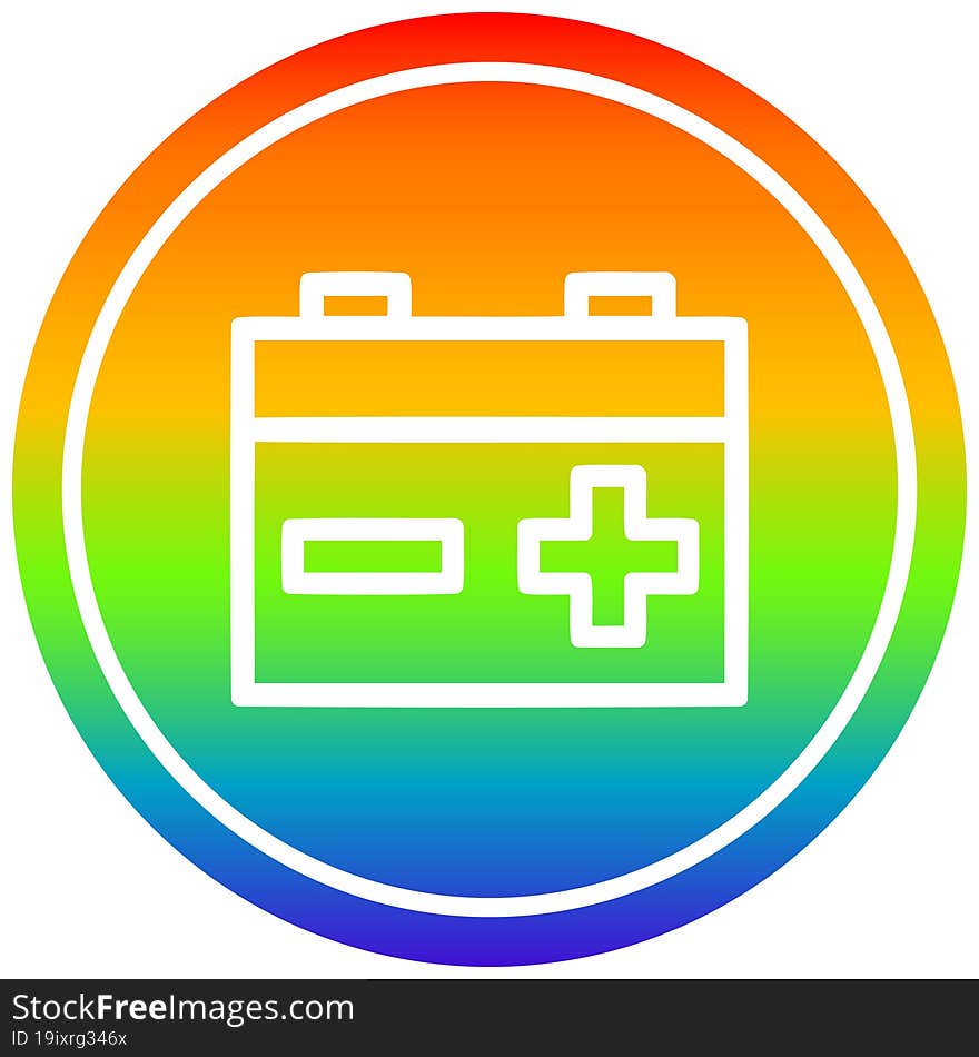 industrial battery circular icon with rainbow gradient finish. industrial battery circular icon with rainbow gradient finish