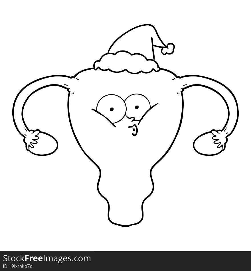 line drawing of a uterus wearing santa hat