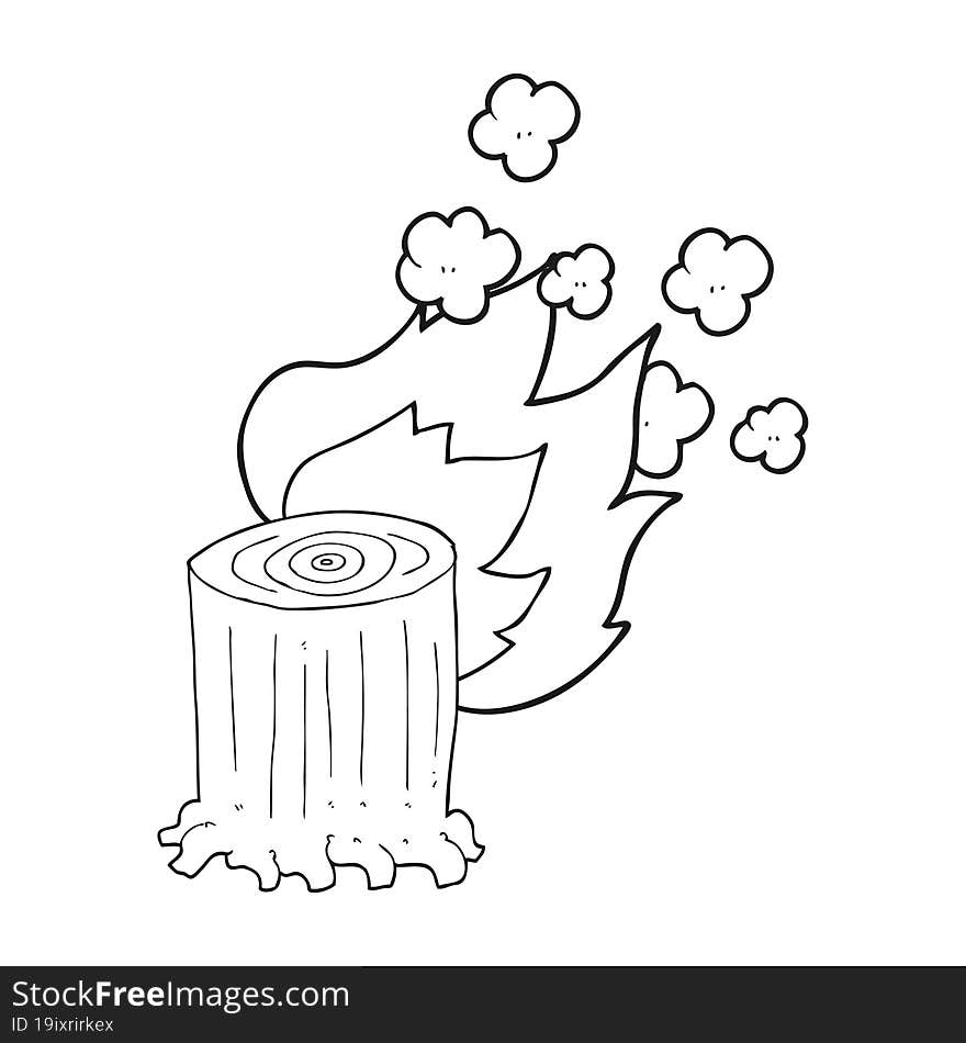 Black And White Cartoon Tree Stump On Fire