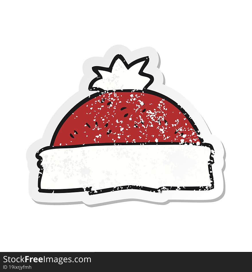 Retro Distressed Sticker Of A Cartoon Winter Hat