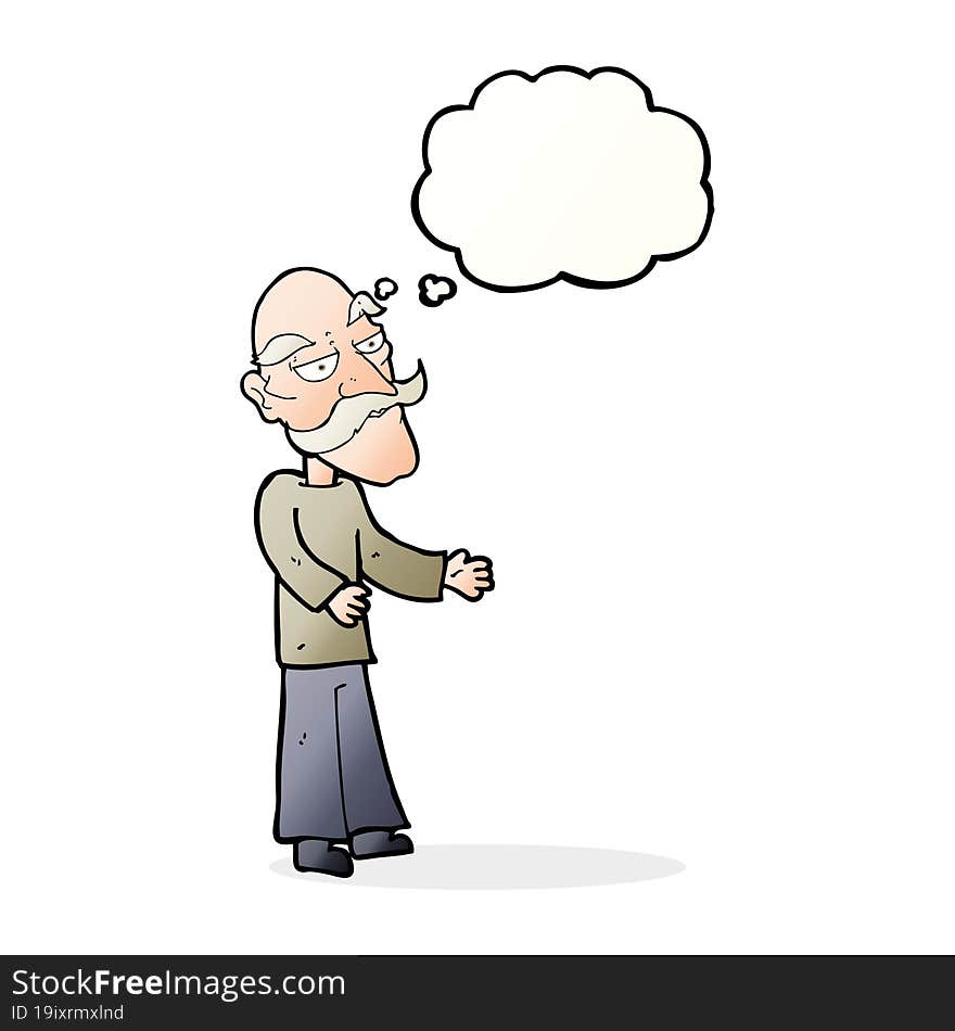 cartoon old man with mustache with thought bubble