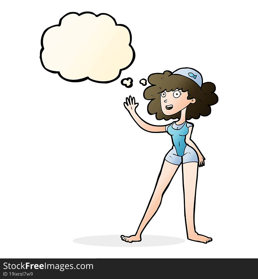 Cartoon Swimmer Woman With Thought Bubble