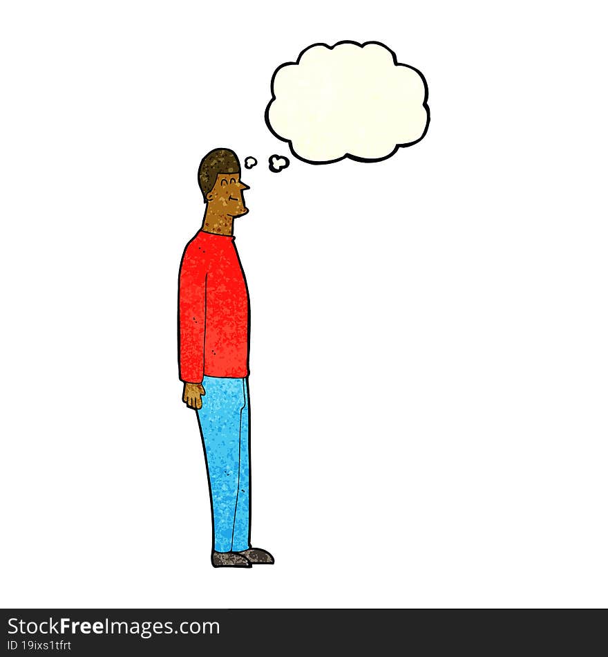 cartoon tall man with thought bubble