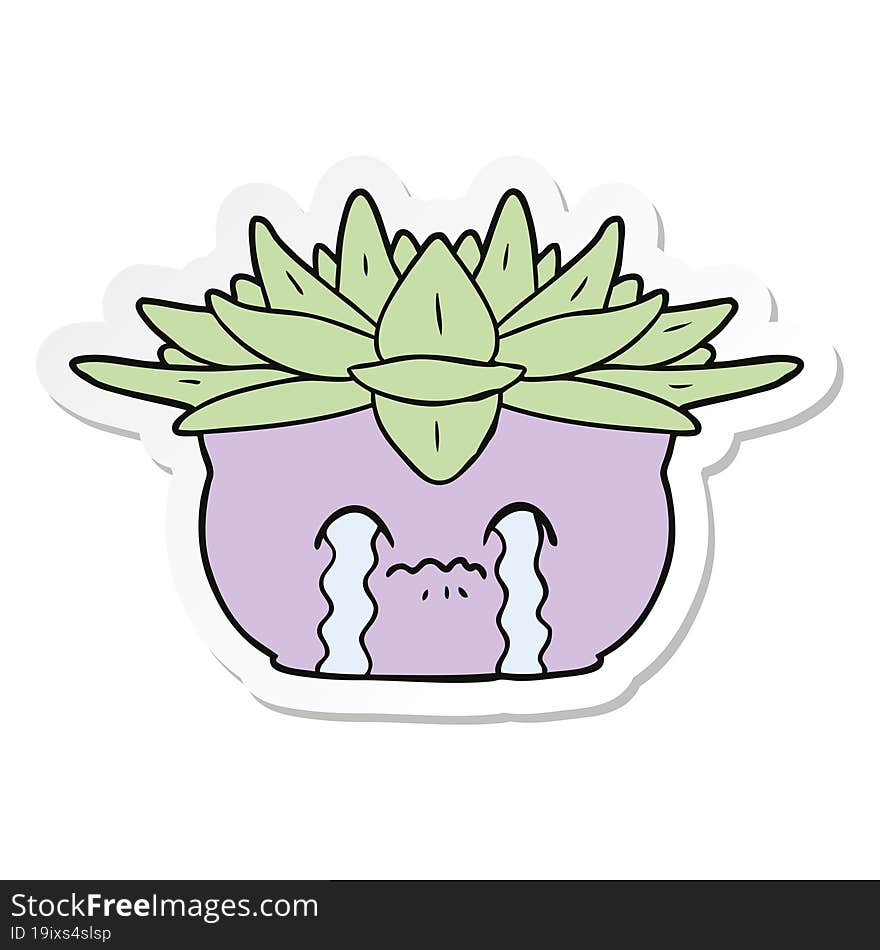 sticker of a cartoon crying house plant