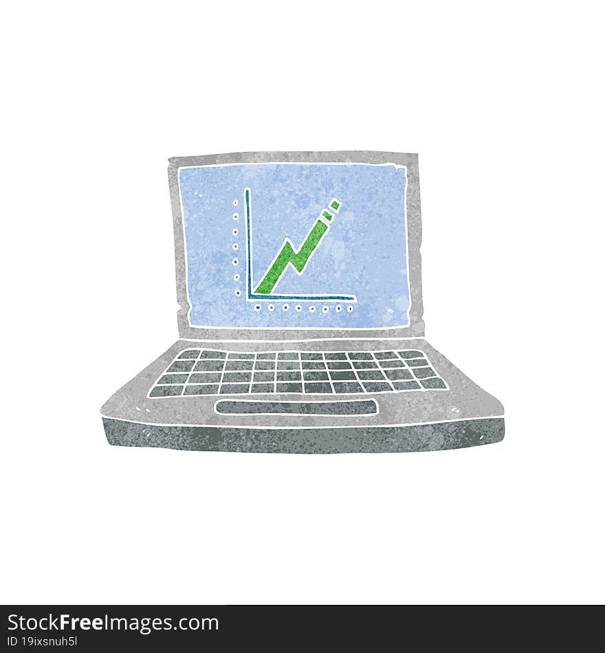 Retro Cartoon Laptop Computer With Business Graph