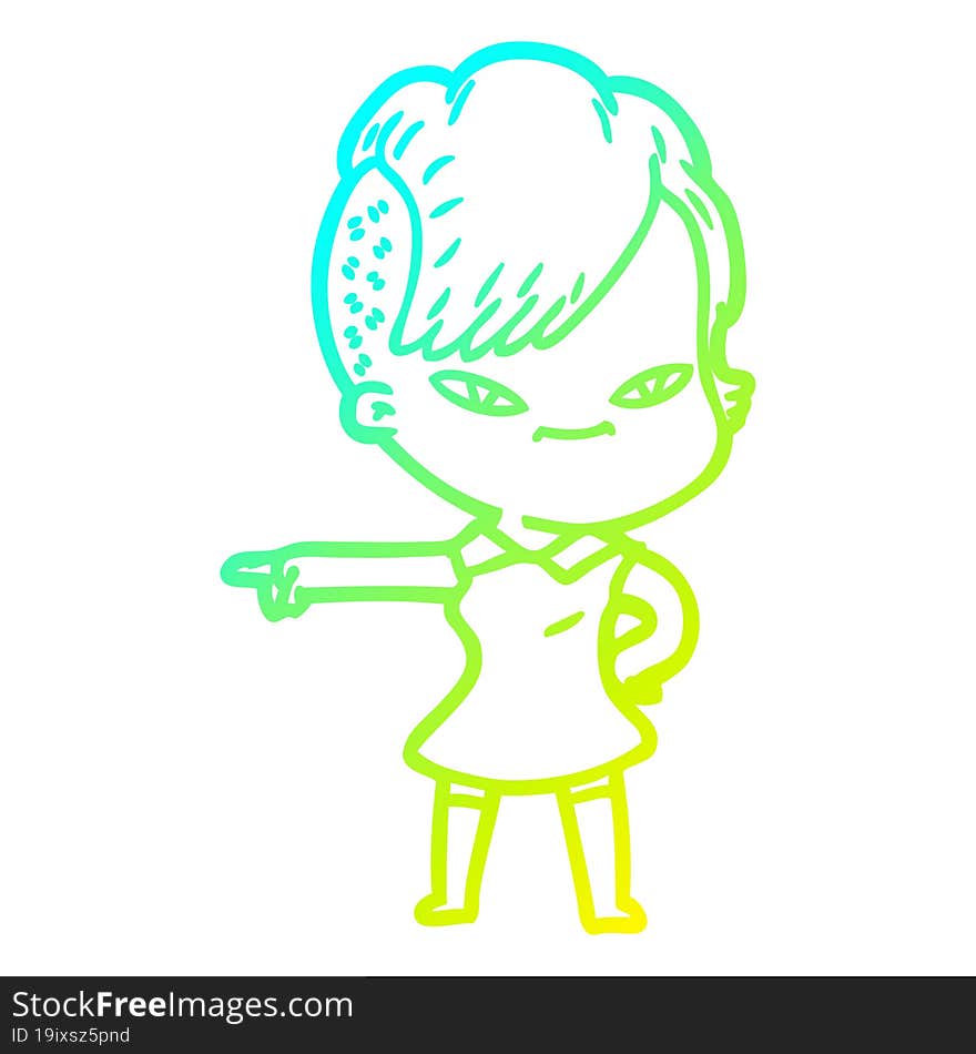 Cold Gradient Line Drawing Cute Cartoon Girl With Hipster Haircut