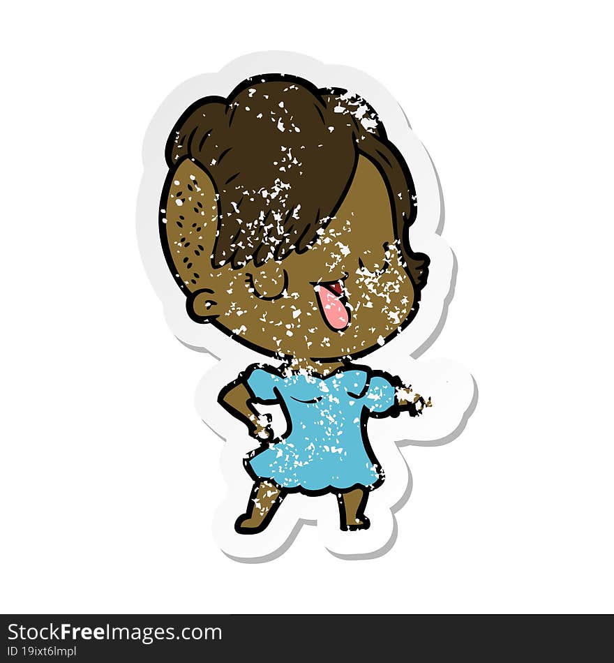 distressed sticker of a cute cartoon girl with hipster haircut