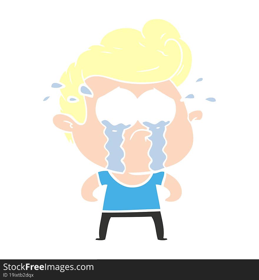 Flat Color Style Cartoon Crying Man