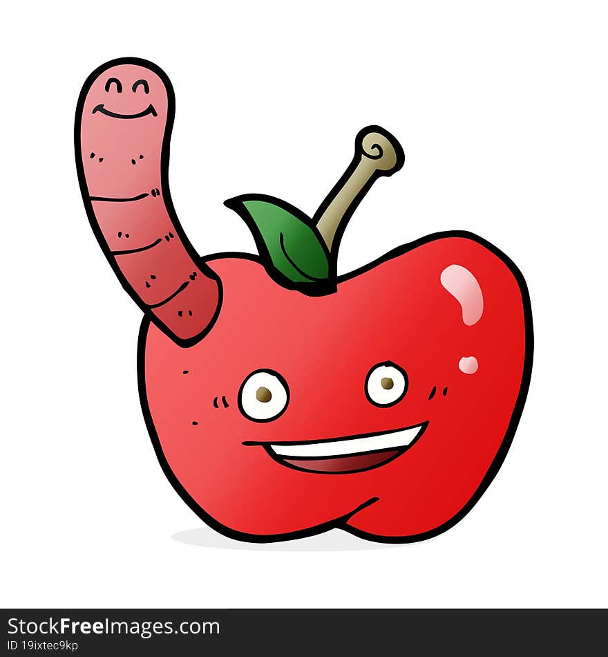 cartoon apple with worm