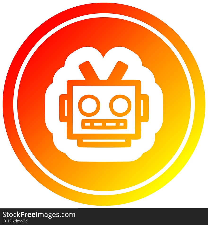 robot head circular icon with warm gradient finish. robot head circular icon with warm gradient finish