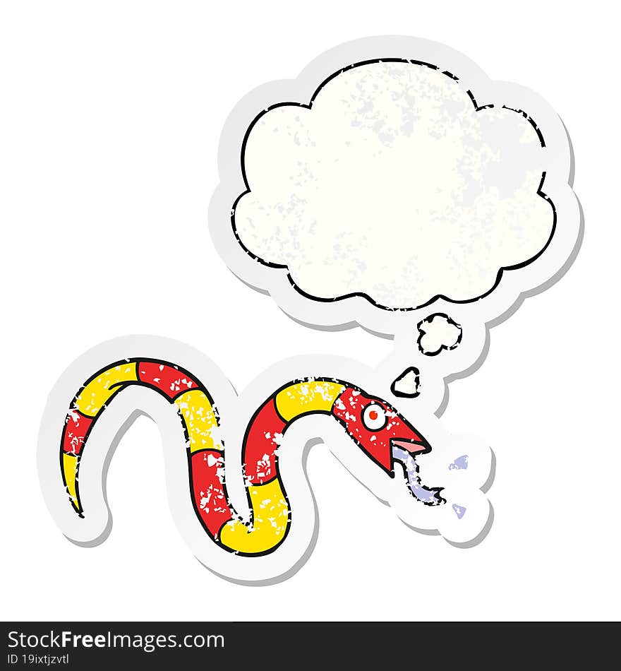 cartoon snake and thought bubble as a distressed worn sticker