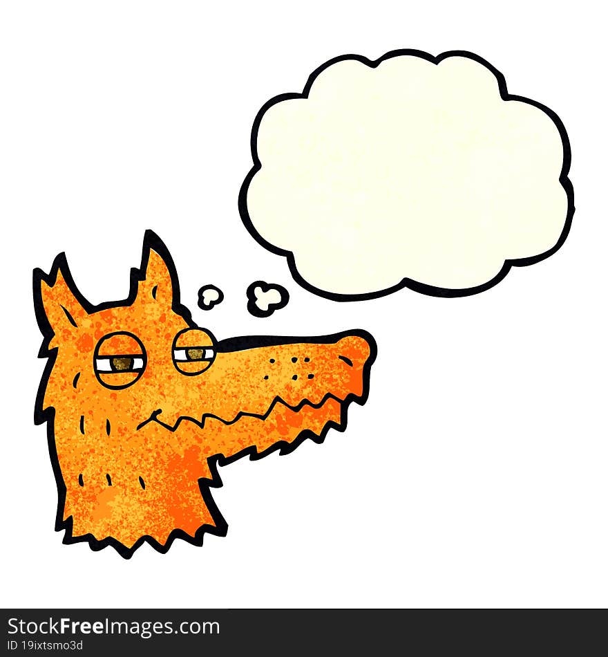 cartoon smug fox face with thought bubble