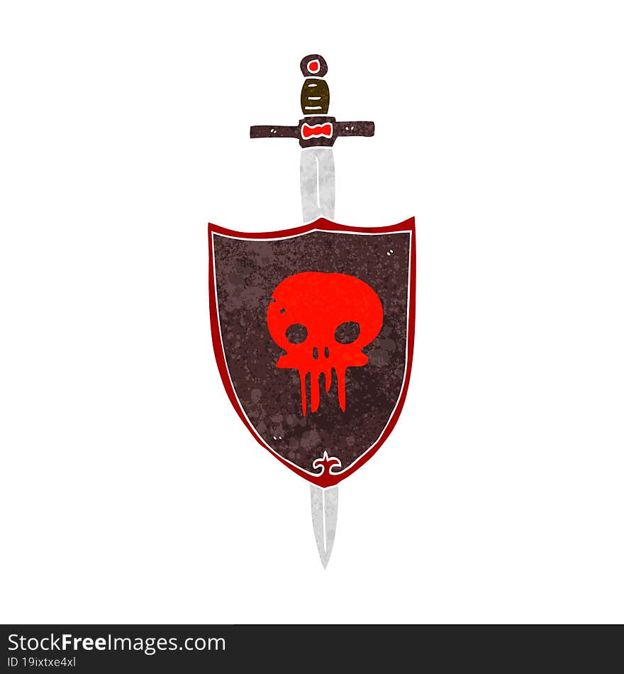 cartoon heraldic shield with skull