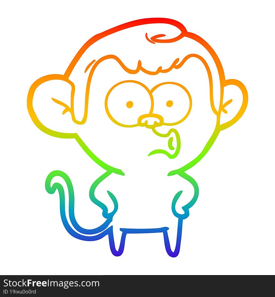 rainbow gradient line drawing cartoon surprised monkey