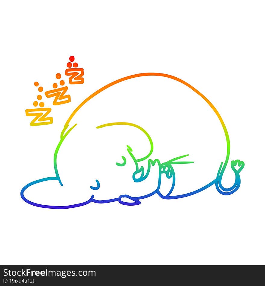 rainbow gradient line drawing cartoon sleeping elephant