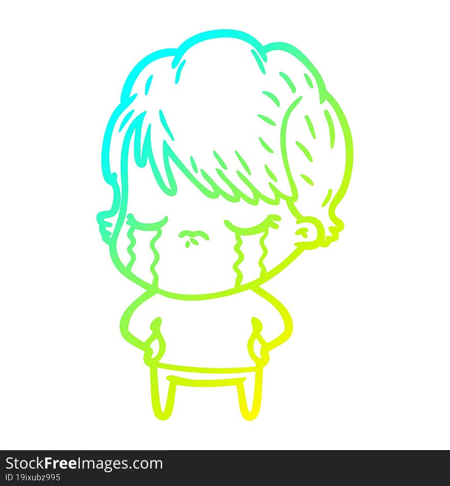 cold gradient line drawing cartoon woman crying