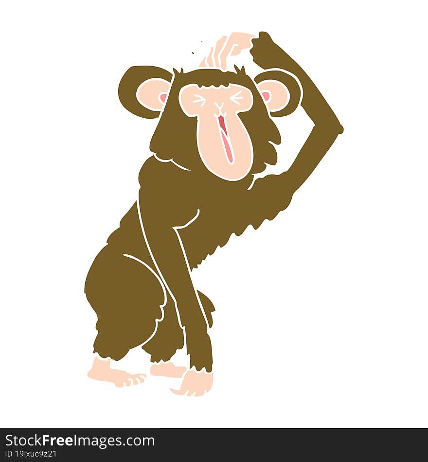 Flat Color Style Cartoon Chimp Scratching Head