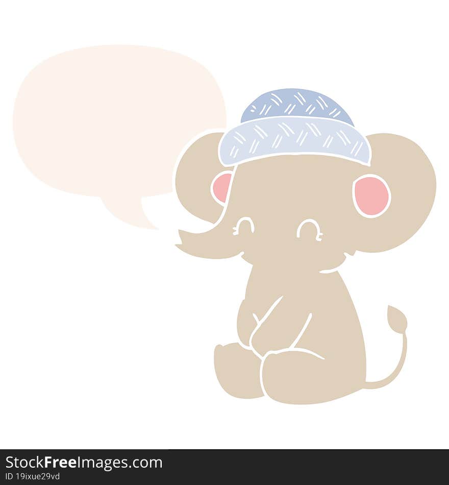 cartoon cute elephant and speech bubble in retro style